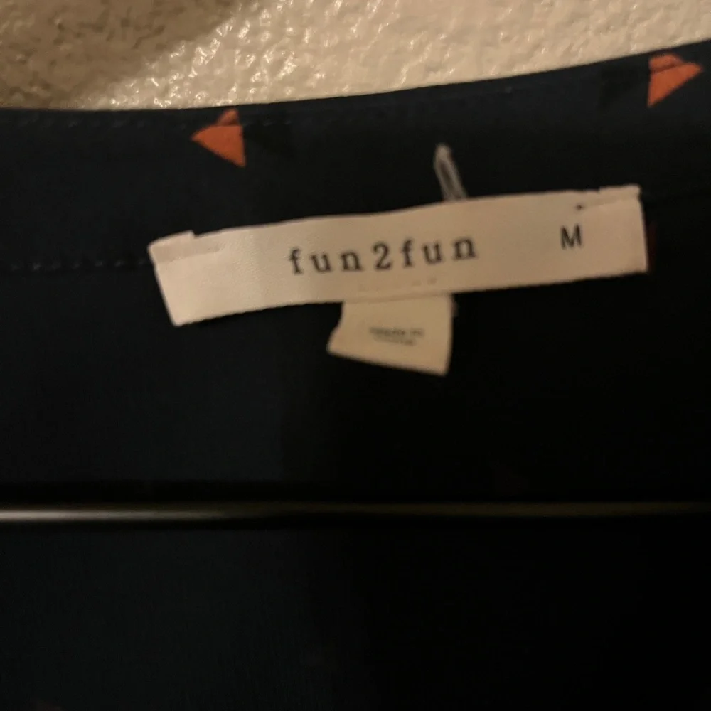 Fun 2 Fun Navy Blouse with Geometric Print - Picture 2 of 5